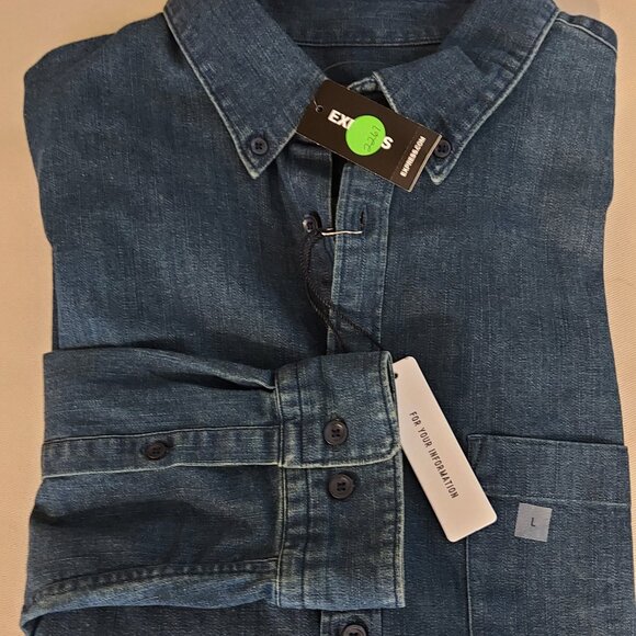 Express Dark Blue NWT Men’s L Denim Button Collared Shirt - Picture 1 of 16